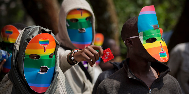 Kenyan gays, lesbians and supporters protest Uganda's anti-gay laws outside the Ugandan High Commission in Nairobi. File photo / AP