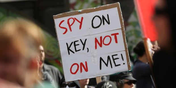 Protestors at a rally at Aotea Square against the GCSB bill. Photo / Chris Loufte