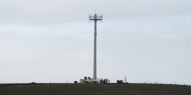 A new Telecom tower at All Day Bay Road, Maheno, being installed as part of the Government's rural broadband initiative. Photo / Janice Donnelly