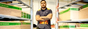 Taradale midfield back Billy Ropiha at work in the freezers at Silver Fern Farms Pacific Plant at Whakatu. Photo / Warren Buckland