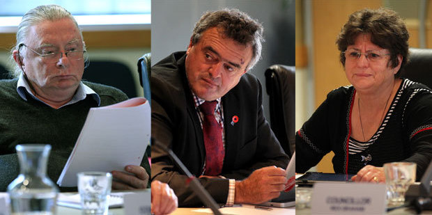 Blog Post: Cr Tom Belford, Complaint: Cr Christine Scott, Chairman: Cr Fenton Wilson. Photo / Duncan Brown
