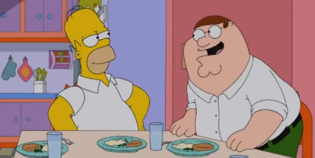 Homer meets Peter Griffin in the first trailer for The Simpsons Guy. Photo/YouTube