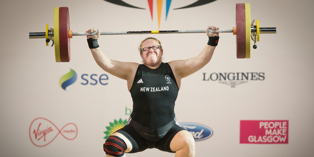 Weight lifter Tracey Lambrechs, during the women's +75kg lifts at the Clyde Auditorium. Photo / Greg Bowker