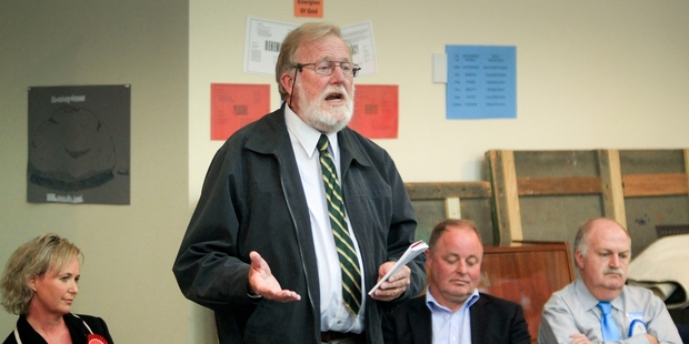 Labour Tukituki candidate Anna Lorck, left, Democrats for Social Credit Tukituki candidate Dick Ryan, National Tukituki MP Craig Foss and Conservative Party Tukituki candidate Stephen Jenkinson, at the Election Series 2014 at the Salvation Army's Flaxmere Corps, Hastings, last night. Photo / Warren Buckland