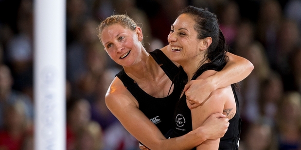 Casey Kopua (left) and Joline Henry celebrate their last-gasp win. Photo / Greg Bowker