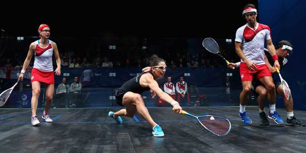 New Zealand's Joelle King and Martin Knight, in black, in action. Photo / Getty Images