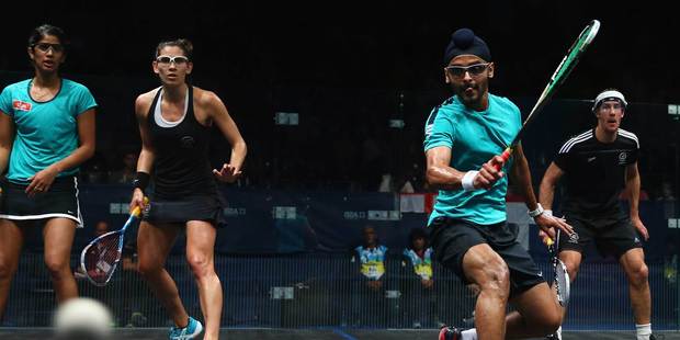 New Zealand's Joelle King and Martin Knight in action in an earlier match against India during the Commonwealth Games in Glasgow. Photo / Getty Images