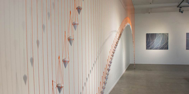 Plot, a wall-length hanging, is a new departure in the work of Kathryn Stevens.