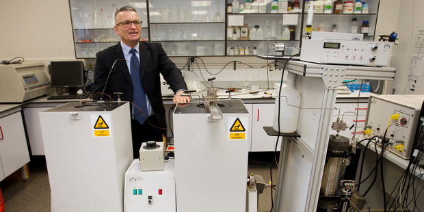 Dr Bruce Mountain, senior geochemist at GNS Science, pictured with a hydrothermal flow simulator. Photo / Alan Gibson