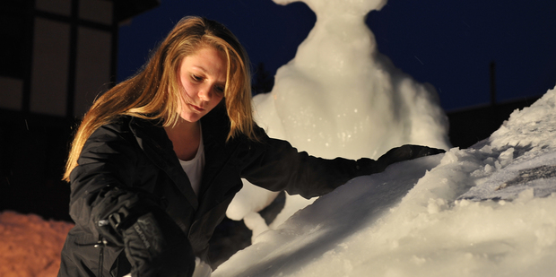 Michigan Tech students compete to sculpt the winning ice statue. Photo / AP