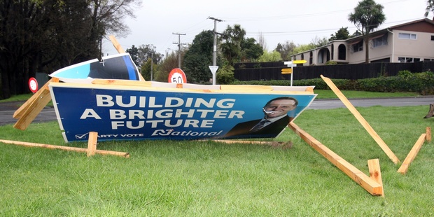 A National Party hoarding featuring John Key vandalised in Masterton.
