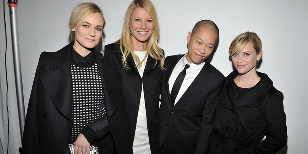 Jason Wu with famous fans Diane Kruger, Gwyneth Paltrow and Reese Witherspoon at his debut New York Fashion Week show. Photo / Hugo Boss.