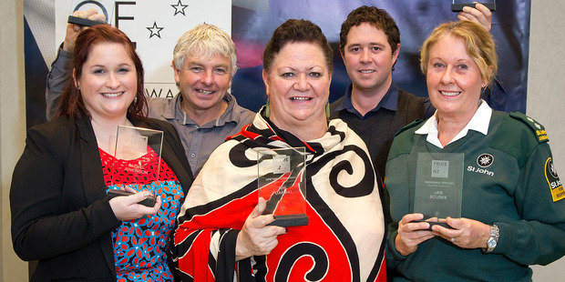 (L to R) Rachel Jenkinson, Phillip Walker, Tihi Puanaki, Kyle Paki Paki and Jan Bourke. Photo / Martin Hunter