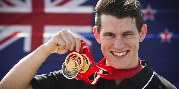 New Zealand cyclist Sam Webster won two gold medals and one silver in the velodrome. Photo / Greg Bowker