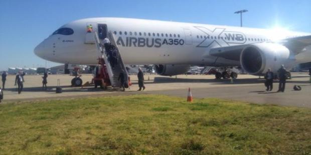 Airbus' new A350XWB on the tarmac at Sydney preparing to depart for Auckland. Photo / Grant Bradley