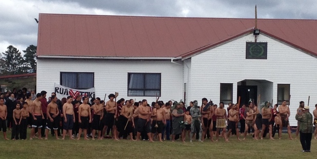 Police commissioner Mike Bush walked on to the marae in Ruatoki to a thunderous haka. Photo / Alan Gibson