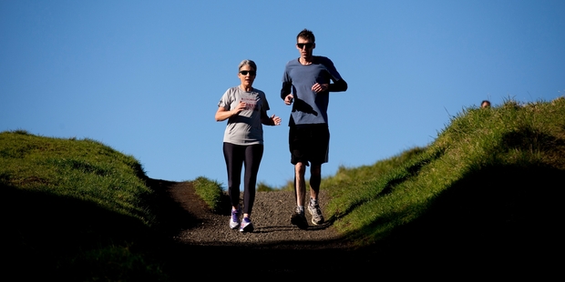 Laila Harre and writer Lane Nichols take to the slopes of Mt Eden. Picture / Dean Purcell