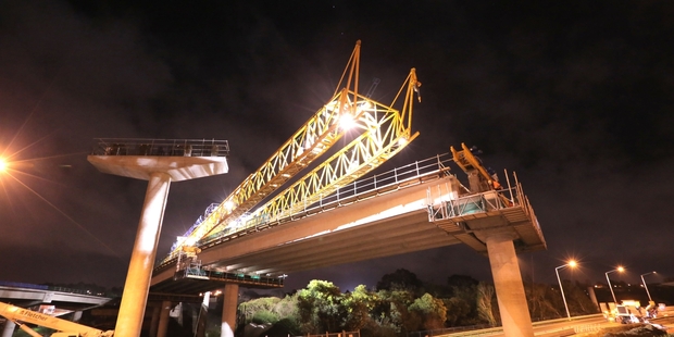 The second ramp now being built over the Northwestern Motorway will carry traffic from the west to the new tunnel.