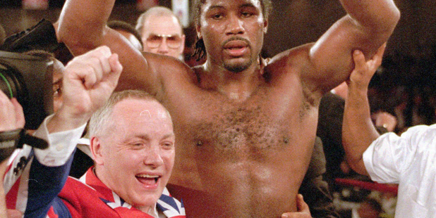 WBC heavyweight champion Lennox Lewis, right, and his promoter Frank Maloney in 1997. Photo / AP
