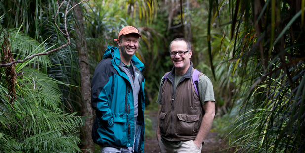 Mr Cunliffe (pictured with David Fisher) led from the front on their walk, opening up on more personal matters as he warmed to an environment he enjoyed. Photo / Richard Robinson
