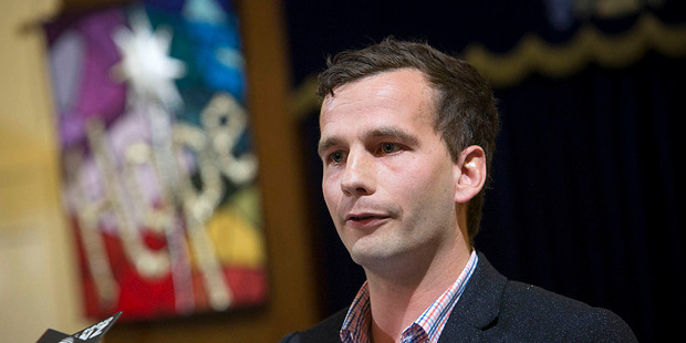 David Seymour, Act Party candidate for Epsom, addresses the floor at the public debate. Photo / Chris Loufte
