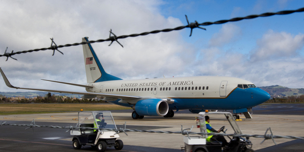 The United States military jet at Rotorua Airport today.