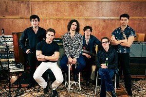 The cast of INXS: Never Tear Us Apart pose as the Aussie chart toppers.