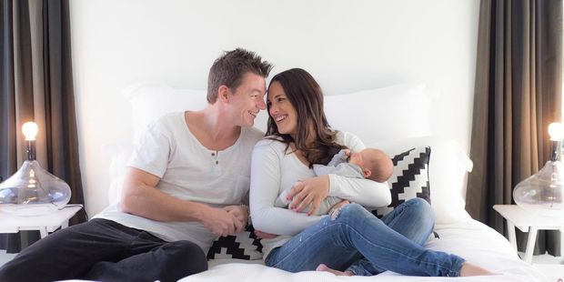 Simon Eves and Tania Eastlake say that for their baby Charlie's safety, a caesarean was the only option. Photo / Sadie & Co sadieandco.com