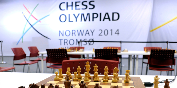 A chess board at the Chess Olympiad Norway 2014 in Tromsoe, Norway. Photo / AP