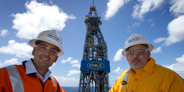 Energy and Resources Minister Simon Bridges, left, with Anadarko vice president of Exploration Frank Patterson. Photo / Brett Phibbs