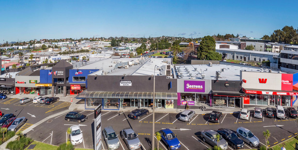 The centre is at the junction of Wairau and View Rds on Auckland's North Shore. Left, the mixed business units include a fruit and vege supplier and unisex salon.