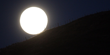 Moon rise over the Havelock North hills near Te Mata Peak tonight. Photo / Paul Taylor