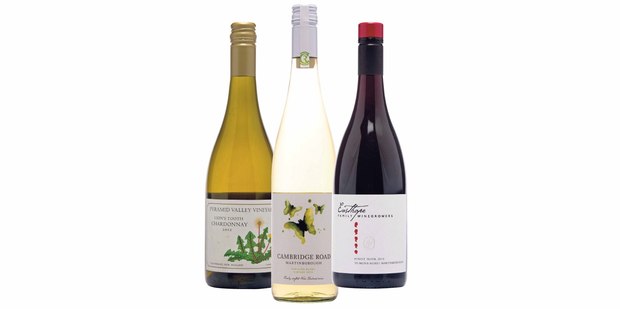 Cambridge Road Papillon Martinborough 2013; Pyramid Valley Lion's Tooth Canterbury Chardonnay 2012; Easthope Family Winegrowers Te Muna Road Martinborough Pinot Noir 2013.