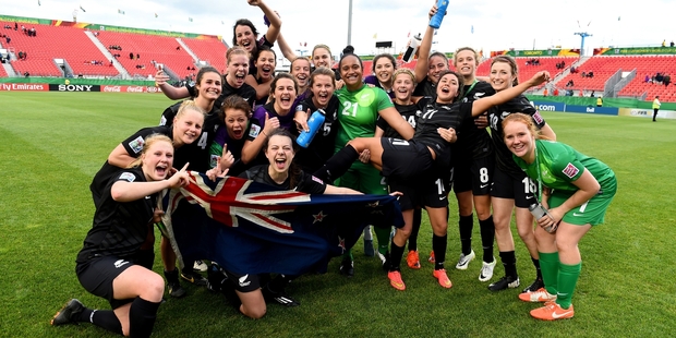 The under-20 women's side are over the moon as they celebrate their win but they know there is no relaxing as they face Nigeria on Monday. Picture / Getty Images