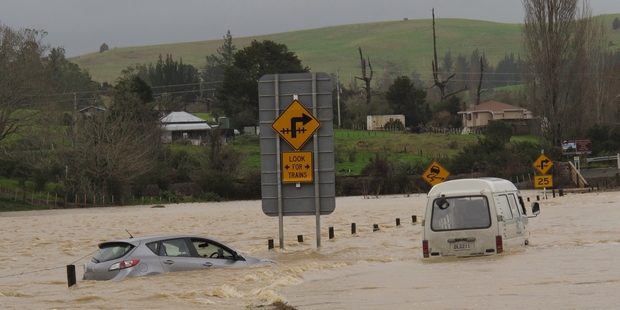 State Highway 11, between Paihia and Kawakawa, was flooded in last month's storm. Photo / Peter de Graaf