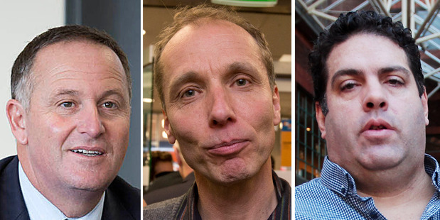 John Key, left, Nicky Hager and Cameron Slater.