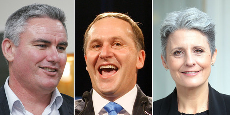 Labour Party candidate Kelvin Davis, left, Prime Minister John Key and Internet Party leader Laila Harre.