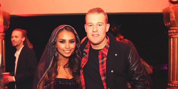 Mona Dotcom and Jono Parker at Mona's birthday bash. Photo / Farid Hakimi