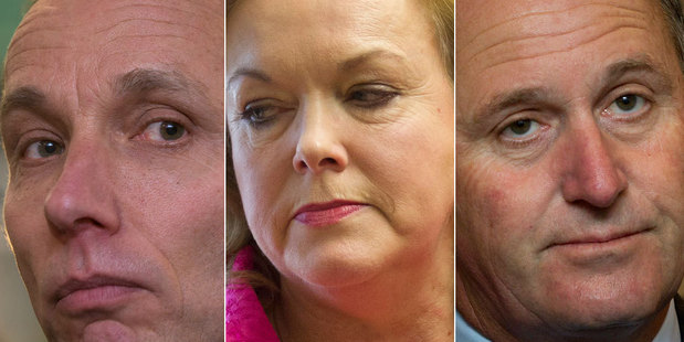 From left: Nicky Hager, Judith Collins, John Key. Photo / NZ Herald
