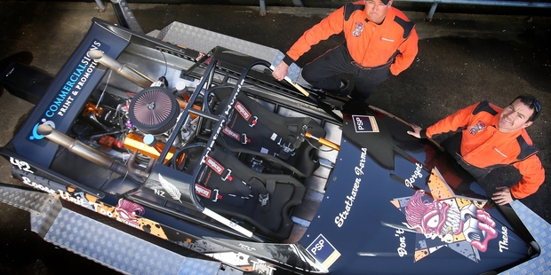 HOT BOAT: Tauranga Jet sprint driver Tristan Hynds (right) and his navigator Matthew Fagan.PHOTO/JOHN BORREN