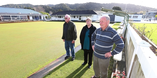 Whangarei RSA Bowling Club, with officials Dave Hall (left), Jennifer Wellwood and Barry Nalder, is pushing ahead with plans to auction off the club's buildings and assets. Photo / Michael Cunningham