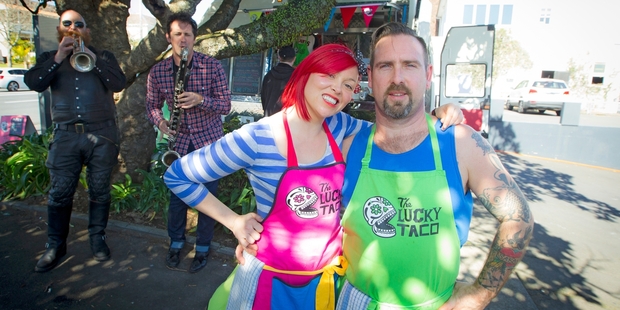 Otis and Sarah Frizzell of the Lucky Taco truck. Photo / MIchael Craig