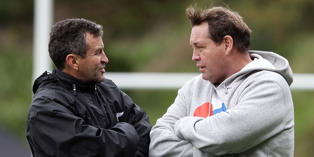 Steve Hansen (right) says the door's open for Wayne Smith's return so it should be a done deal. Picture / Getty Images