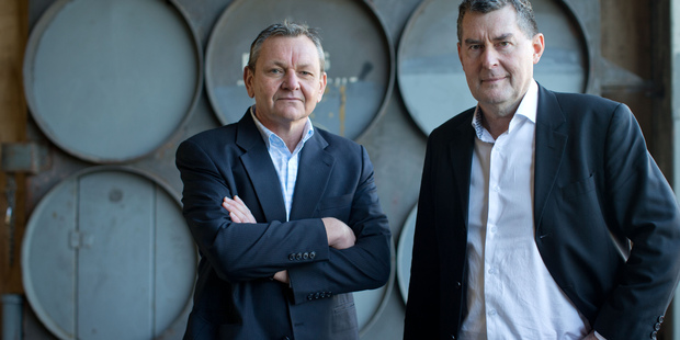 Lateral Corporation's chairman Dene Biddlecombe (l) and chief executive Roger Grice. Photo / Richard Robinson