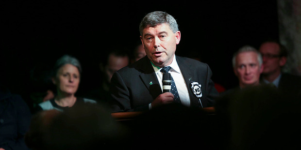 New Zealand First's Andrew Williams speaks at an event at the Kumeu Baptist Church. Photo / Chris Loufte