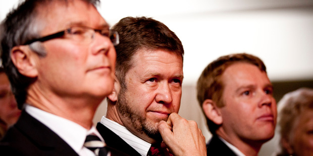Labour leader David Cunliffe (centre) and finance spokesman David Parker (L). Photo / Dean Purcell.