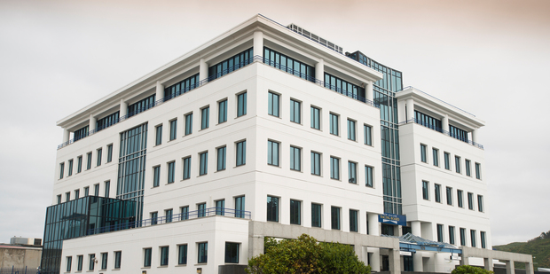 Exterior view of The NZ Racing Board's (NZRB) six storey building at 106-110 Jackson St, Petone.