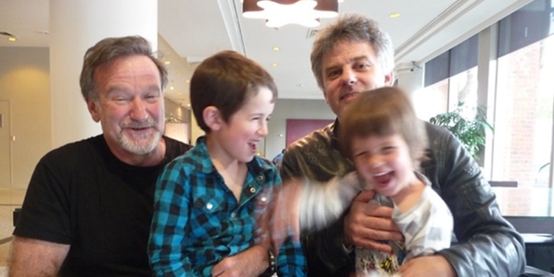 Robin Williams with Vincent Ward and his children Ariel and Finch.