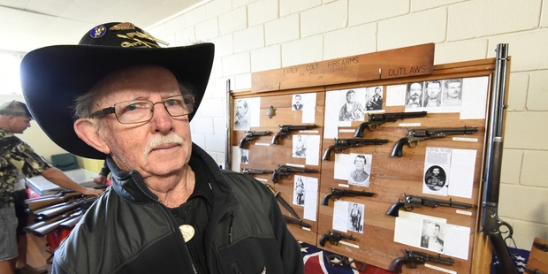 Con Egan with his collection of Colts favoured by the most notorious names of the Wild West. Photo / George Novak