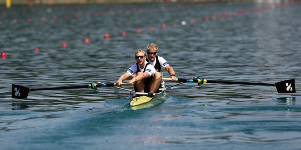 Hamish Bond and Eric Murray posted a world's best time in the coxed pair in Amsterdam. Photo / Getty Images